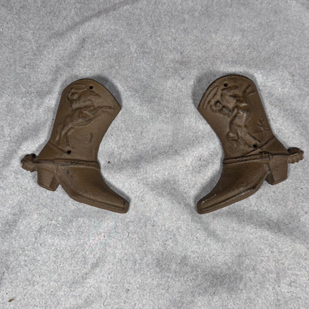 Cast Iron Cowboy Boots with Spurs Wall Mount Decor Rustic Western 4.5" Tall